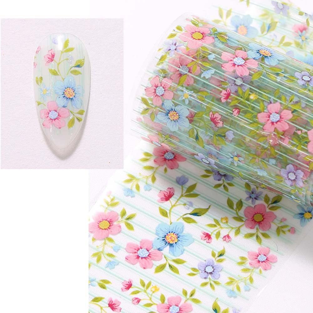 Nail Foil Stickers 1PC Floral Nails Decals Self Adhesive Holographic Full Wraps Sliders Transfer Paper Decals DIY Nail Art Decoration(D)