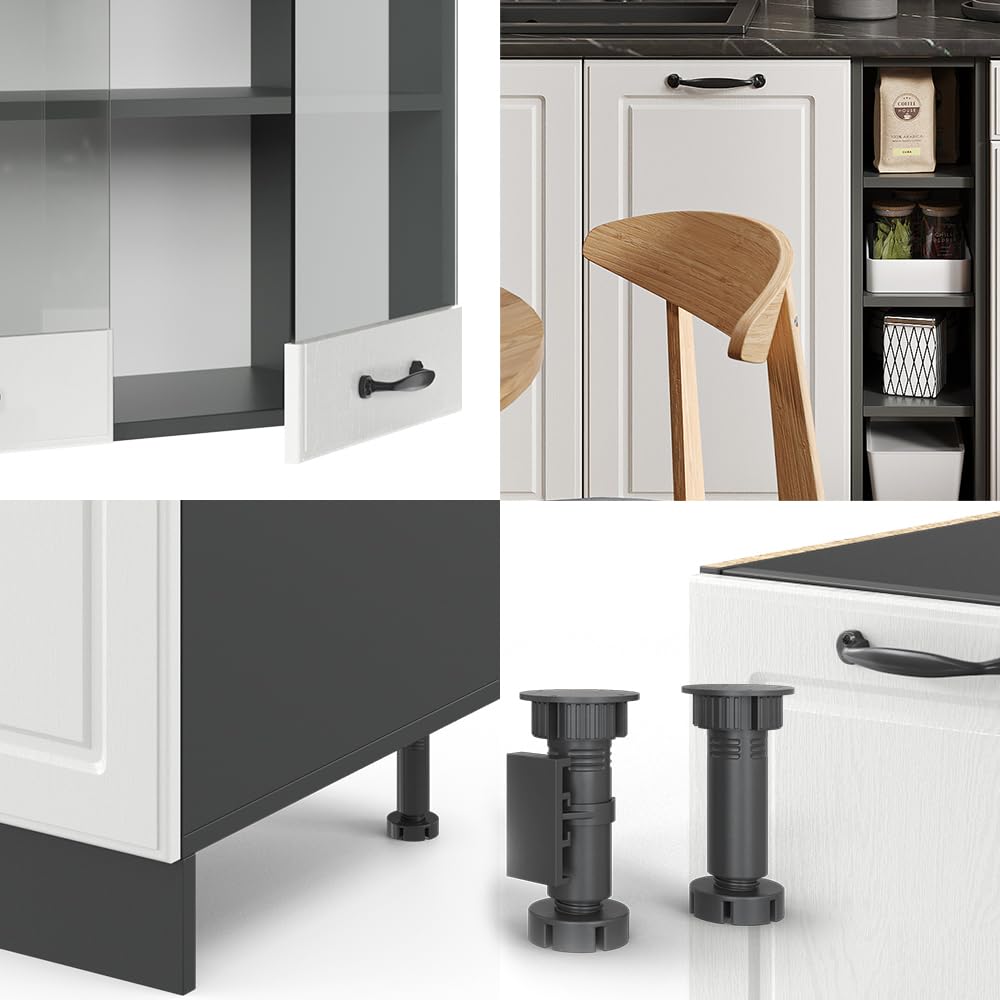 Vicco Cucina completa R-Line, Bianco rustico/antracite, 160 cm senza piano di lavoro, adatto per l'espansione individuale con moduli aggiuntivi