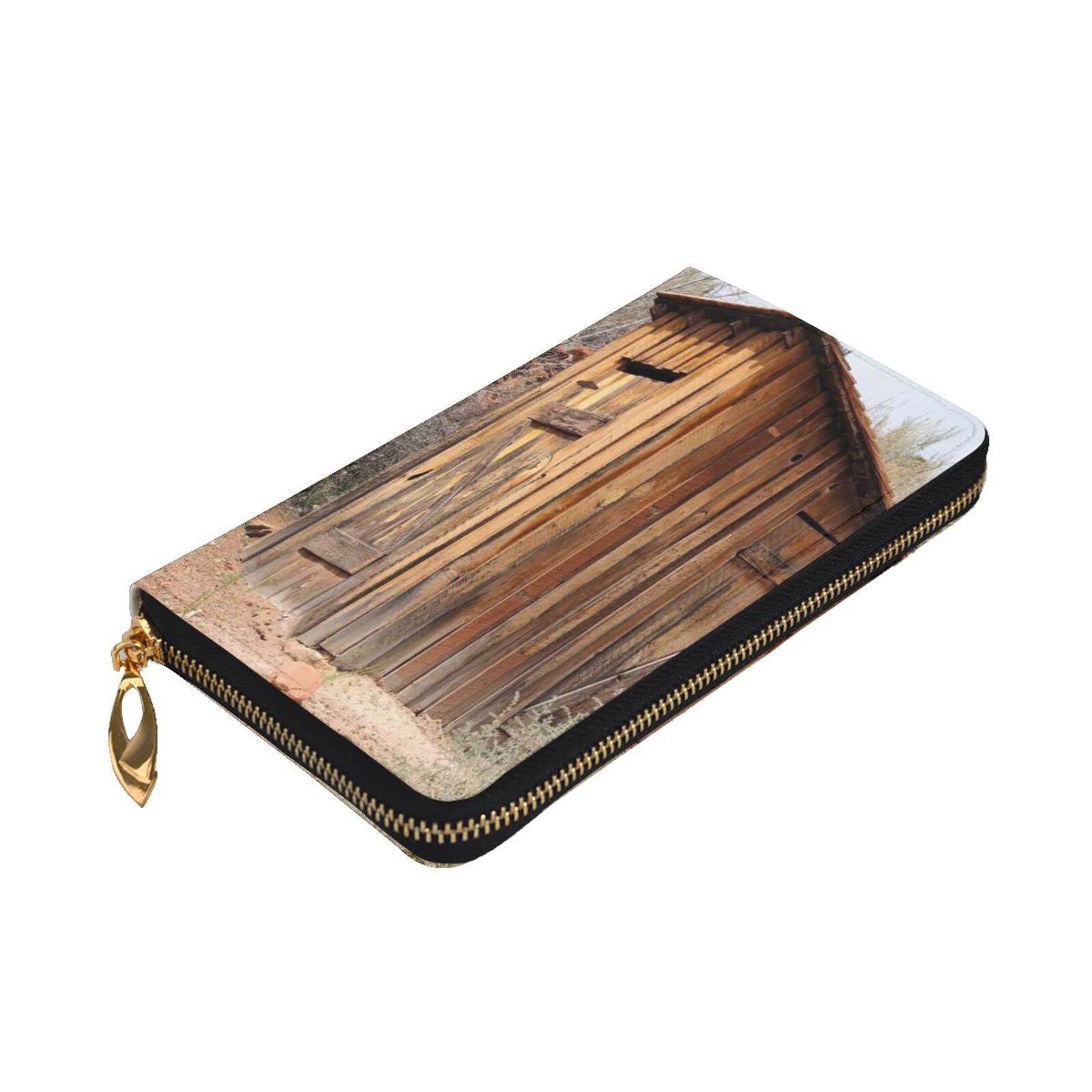 Stary starożytny skórzany portfel na wychodek duży portfel podróżny organizer na wiele kart zamek błyskawiczny kopertówka portfel dla mężczyzn i kobiet, Starożytna Outhouse, One Size, Nowoczesny