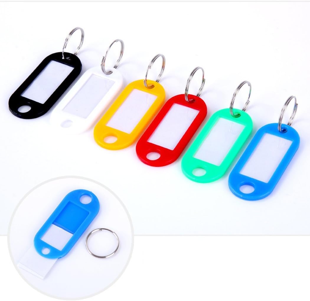200 PCS Id Labels Tags with Split Ring Plastic Key Tags with Label Window(10 Colors) (200 PCS)