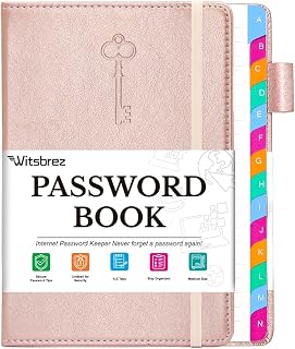 Password Keeper Book with Colorful Alphabetical Tabs, 5.8”x8.4” Password Books for Seniors, Password Notebook Organizer for Internet Website Address Login (Rose Gold)