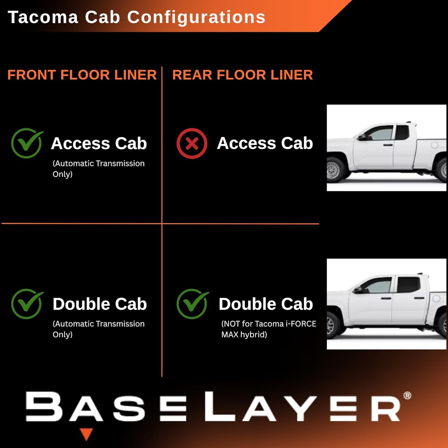 BaseLayer Elite Floor Mats for Toyota Tacoma 2024-2026 Double Cab Access Cab Made in USA All-Weather Mats for — view 8