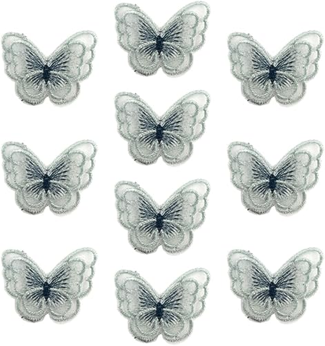 Jhesicx 10 piezas de ajuste de encaje de mariposa, doble capa de organza 3D, parches de lentejuelas, bordados de tela, para clips de pelo, garras