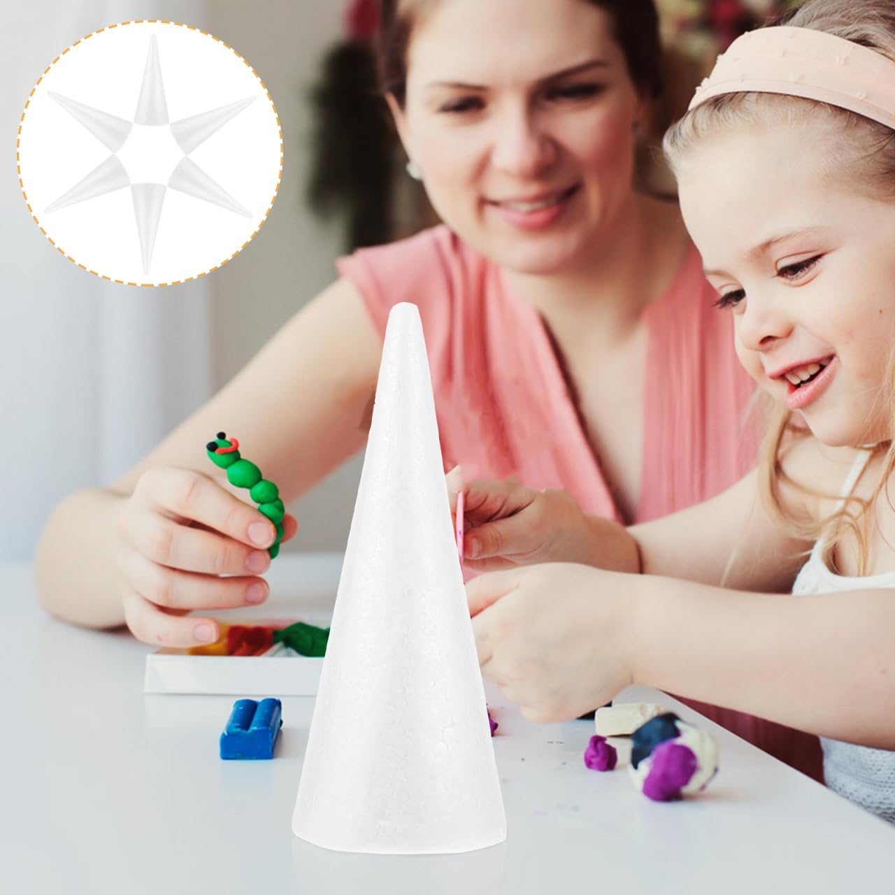 6 Pack Styro Foam Cones for Craft, Polystyrene Cone Foam Christmas Tree for Art Craft Christmas Tree Wedding Birthday DIY Home Holiday Decoration 9.64X3.93X0.5 Inches