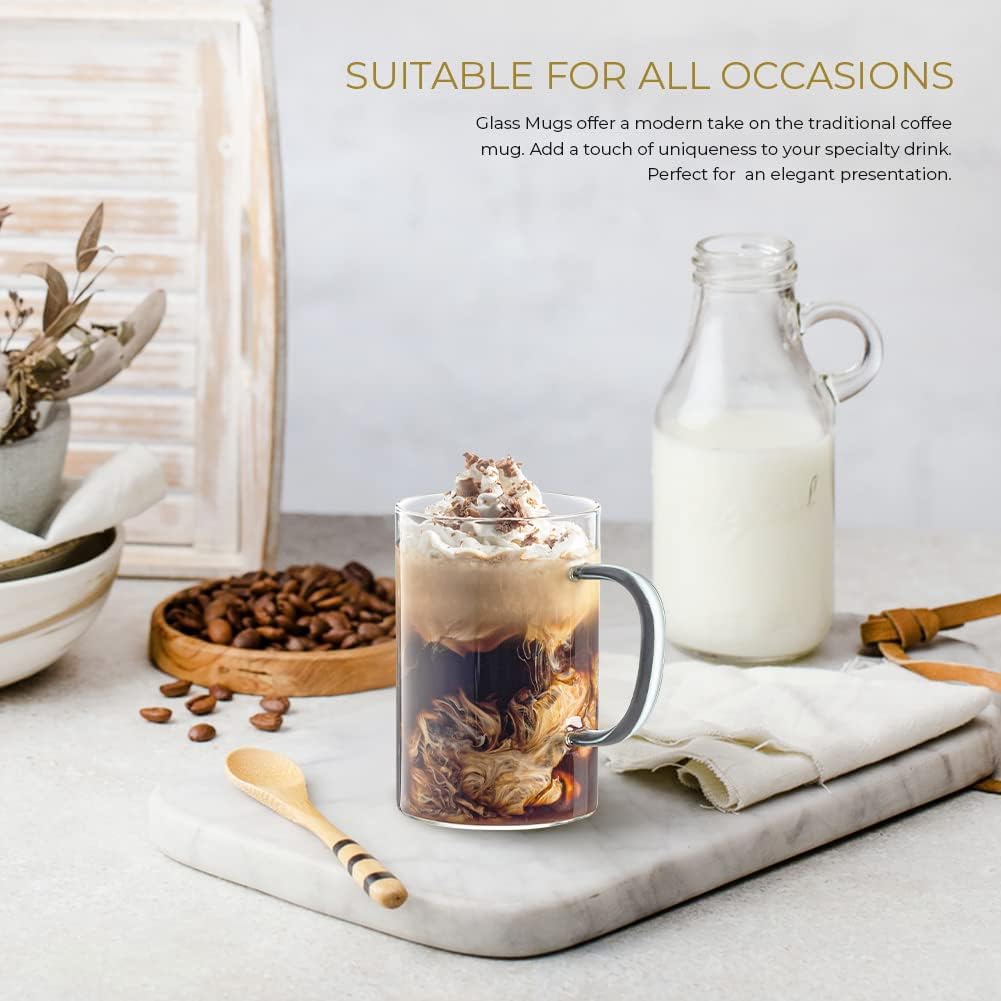 Clear Glass Coffee Mugs Set of 4 – 17 Oz Large Coffee Cups Ideal for Latte, Cappuccino, Tea – Premium Glass Mug for Hot Beverages with Colored Handles – Dishwasher and Microwave Safe Latte Mugs - Image 4