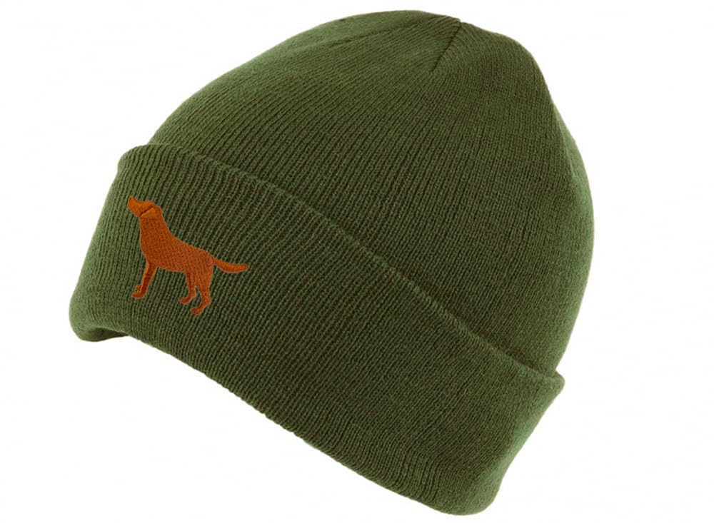 The House Of Dog Fox Red Labrador Retriever Owner Gift. Classic Cuffed Unisex Beanie Ski Hat with Embroidered Design. Olive