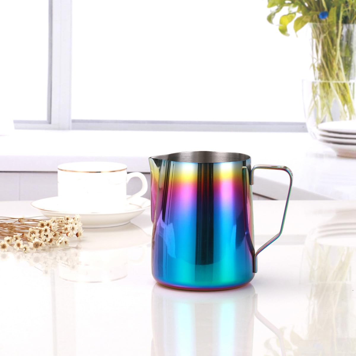 2piezas Taza Medidora Para Espumar Leche Tazas y Acero Inoxidable Coloridas