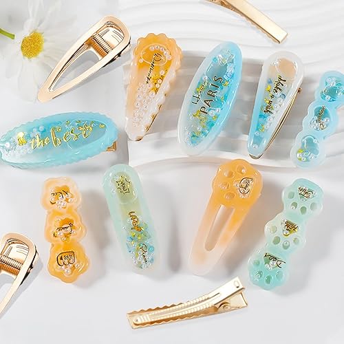 Miniatura 6 de FineInno Kit de 12 pinzas para el cabello Shaker - Horquilla de arena movediza moldes de resina epoxi pasadores de pelo de pata de gato, pinzas de