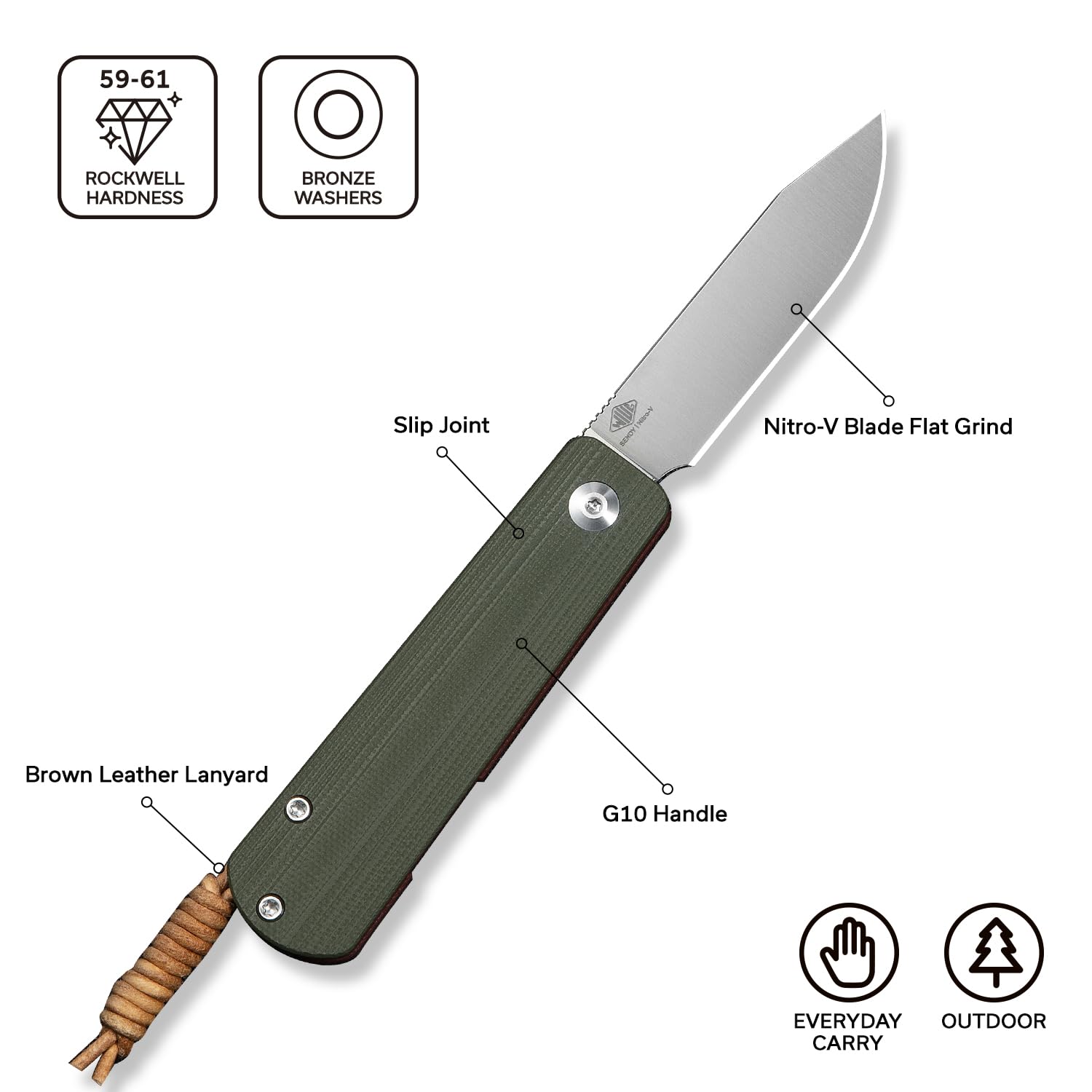 CIVIVI Slippy Sendy Pocket Knife, Slip Joint Folding Knives 7.15 CM Nitro-v Blade G10 Handle, Outdoor EDC Knife C24075B-1 (Green & Red)