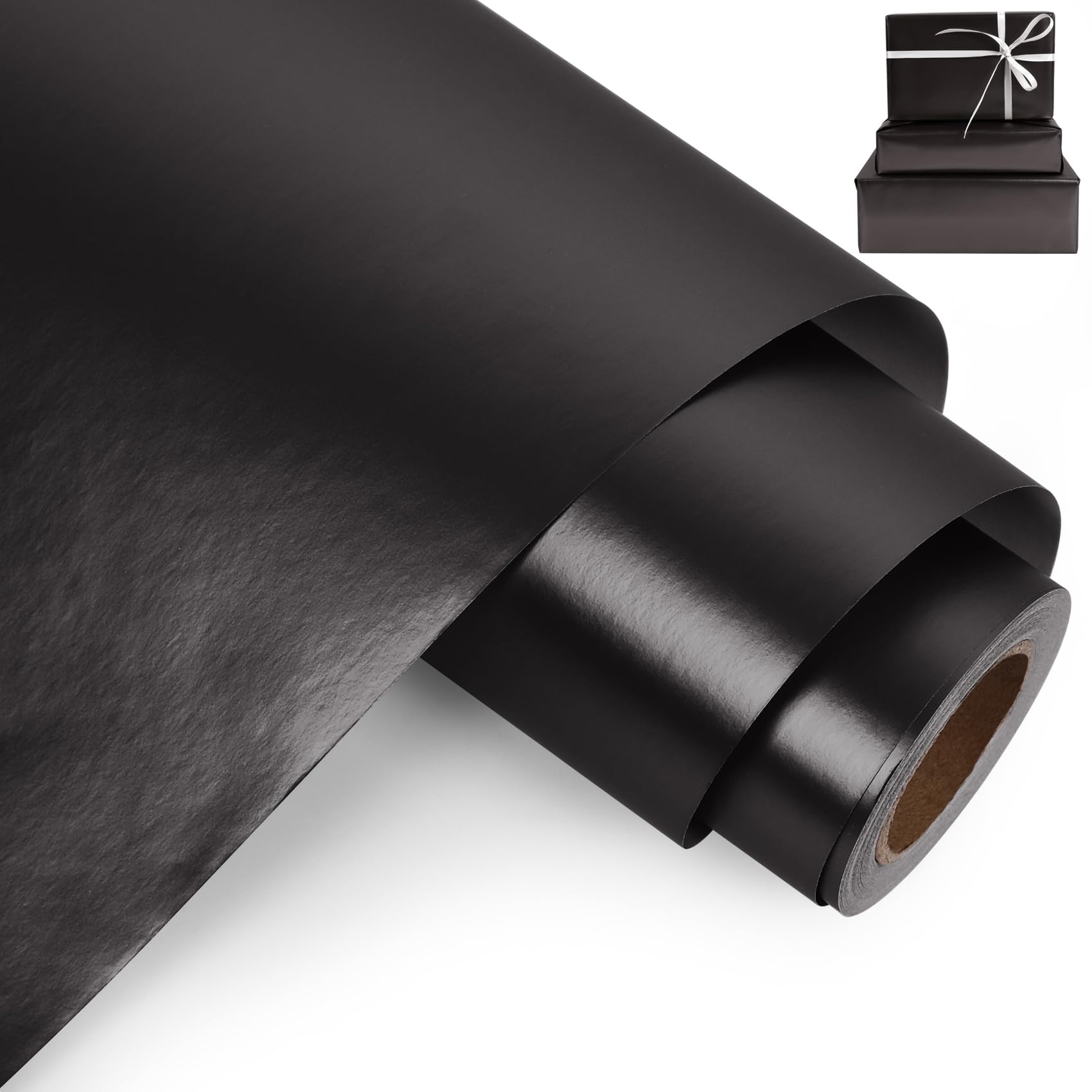 Aimyoo Black Metallic Wrapping Paper Roll - 17 Inches X 32.8 Feet, Matte Solid Black Color Paper for Birthday, Christmas, Wedding, Baby Shower, Holiday, Bridal Shower