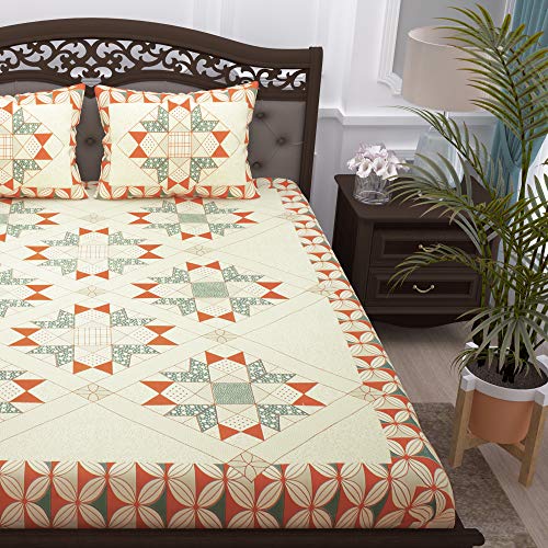 Image of Story@Home Pandora Collection 152 TC 100% Cotton Bedsheet for Double Bed with 2 Pillow Covers (90 X 108 Inch, Off White & Orange)