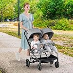 COSTWAY Geschwisterwagen klappbar, Zwillingswagen mit Verstellbarer Rückenlehne, Fußstütze & Baldachin, Reisebuggy mit Liegefunktion, Tragbarer Zwillingsbuggy für Baby bis 3 Jahre (Grau)