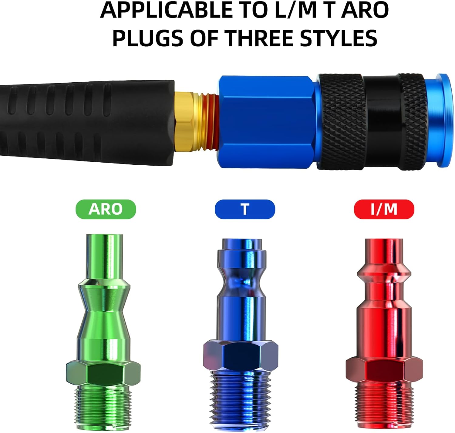 1/4" x 100FT Blue Reinforced Polyurethane Air PU Hose, 1/4" AMT Universal Air Coupler, with Bend Restrictor, for Air Compressor