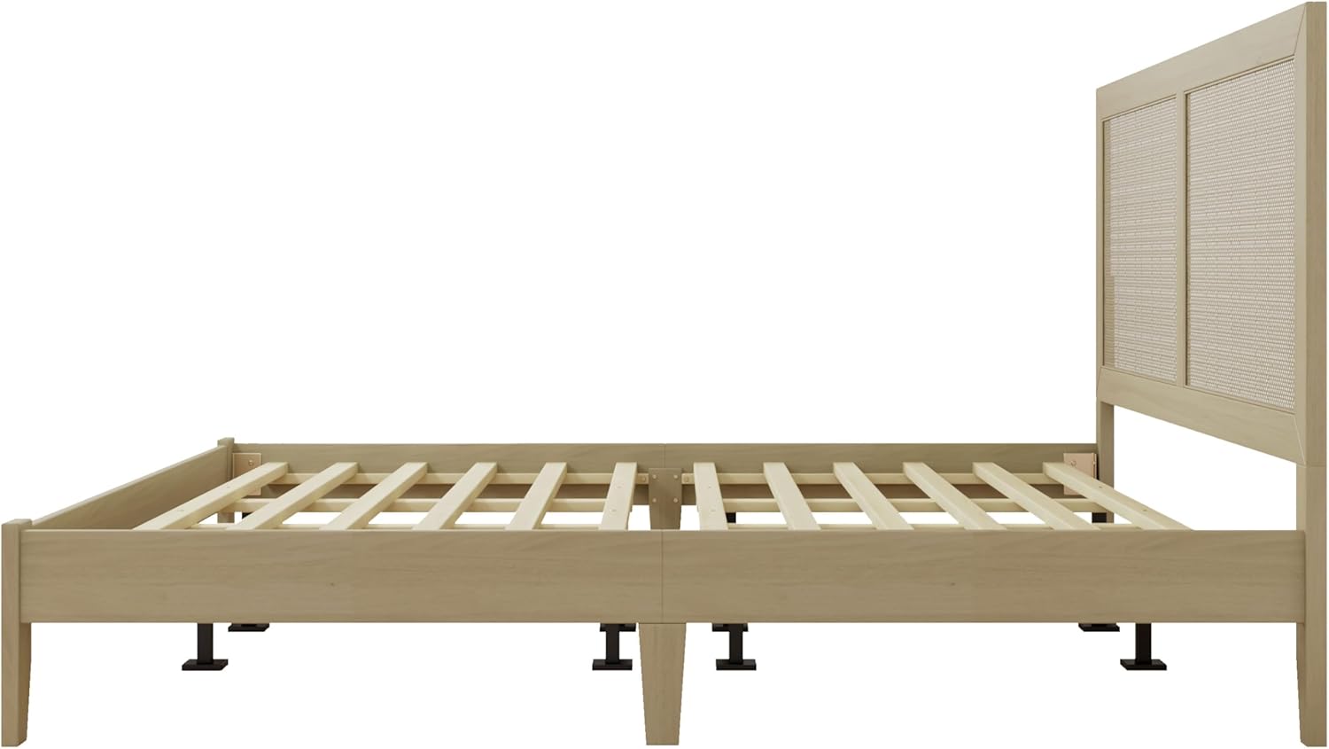 Merax Modern Rustic Solid Wood Platform Bed with Rattan Headboard, California Kin Low Bed Frame No Box Spring Needed/Easy Assemble,Nature