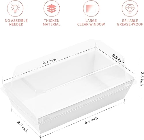 Miniatura 2 de Ocmoiy Cajas de papel para embutidos con tapas transparentes, paquete de 50 recipientes desechables para sándwiches, pequeñas cajas blancas de