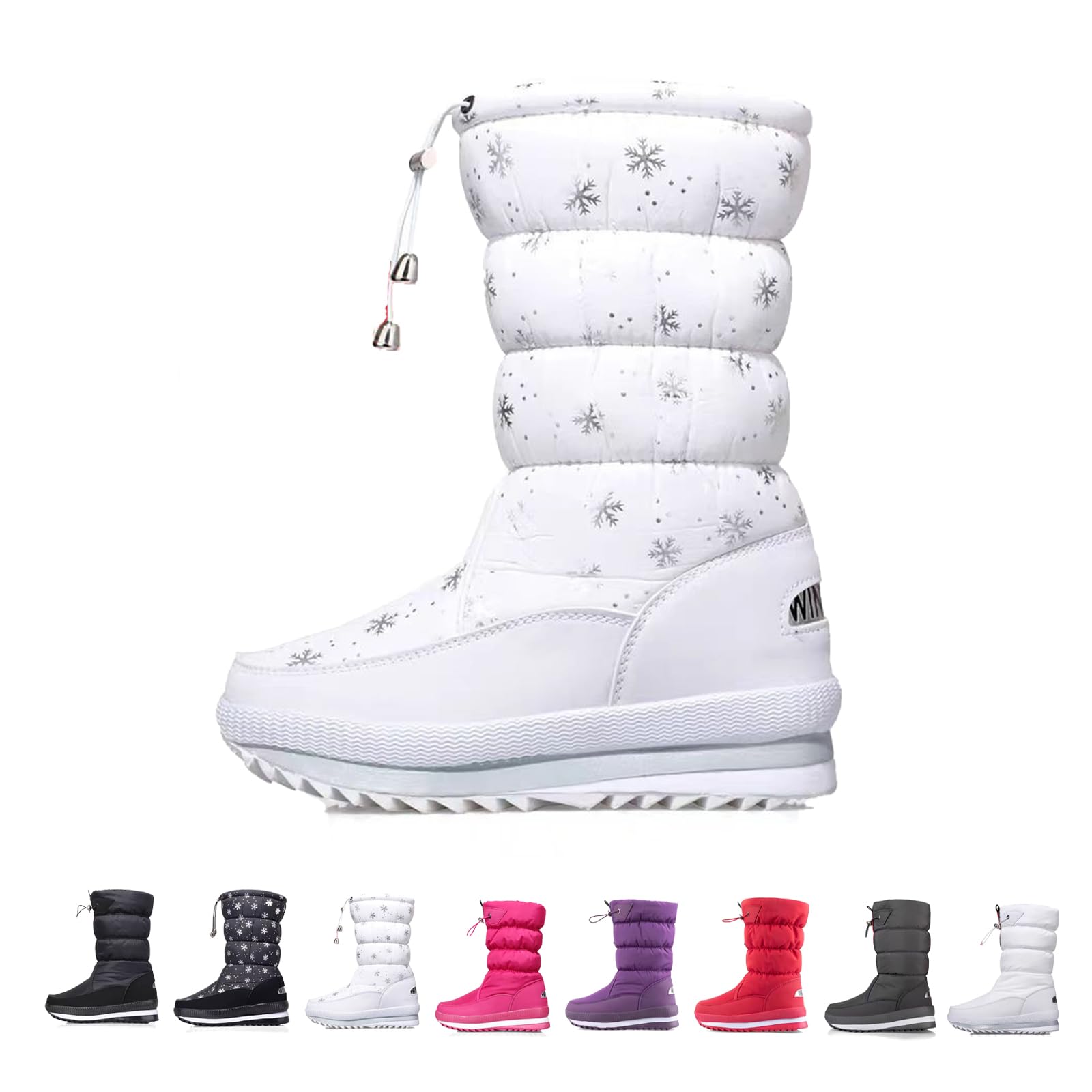 Womens Winter Waterproof Fur Lined Frosty Snow Boots Side Zipper Anti-Slip Mid Calf Boots For Hiking Working Outdoors