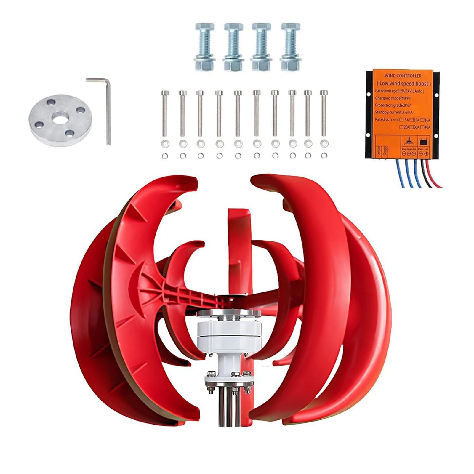 Kit Turbina Eólica para Instalación Solar Off-Grid 500W 300W 100W, 48V 24V 12V Linterna con Controlador, Trifásico AC para Jardín Residencial Camper Granja Casa(12V,500W)