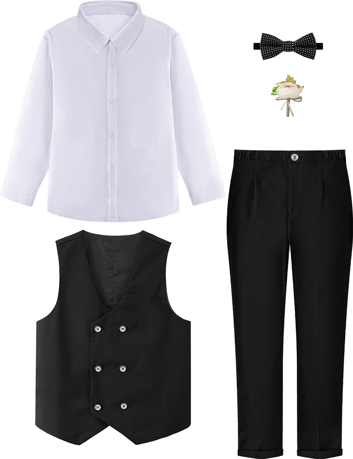 mintgreen Conjunto de trajes de 4 piezas para niños, chaleco de boda, camisa, pantalones y pajarita, 6-14 años