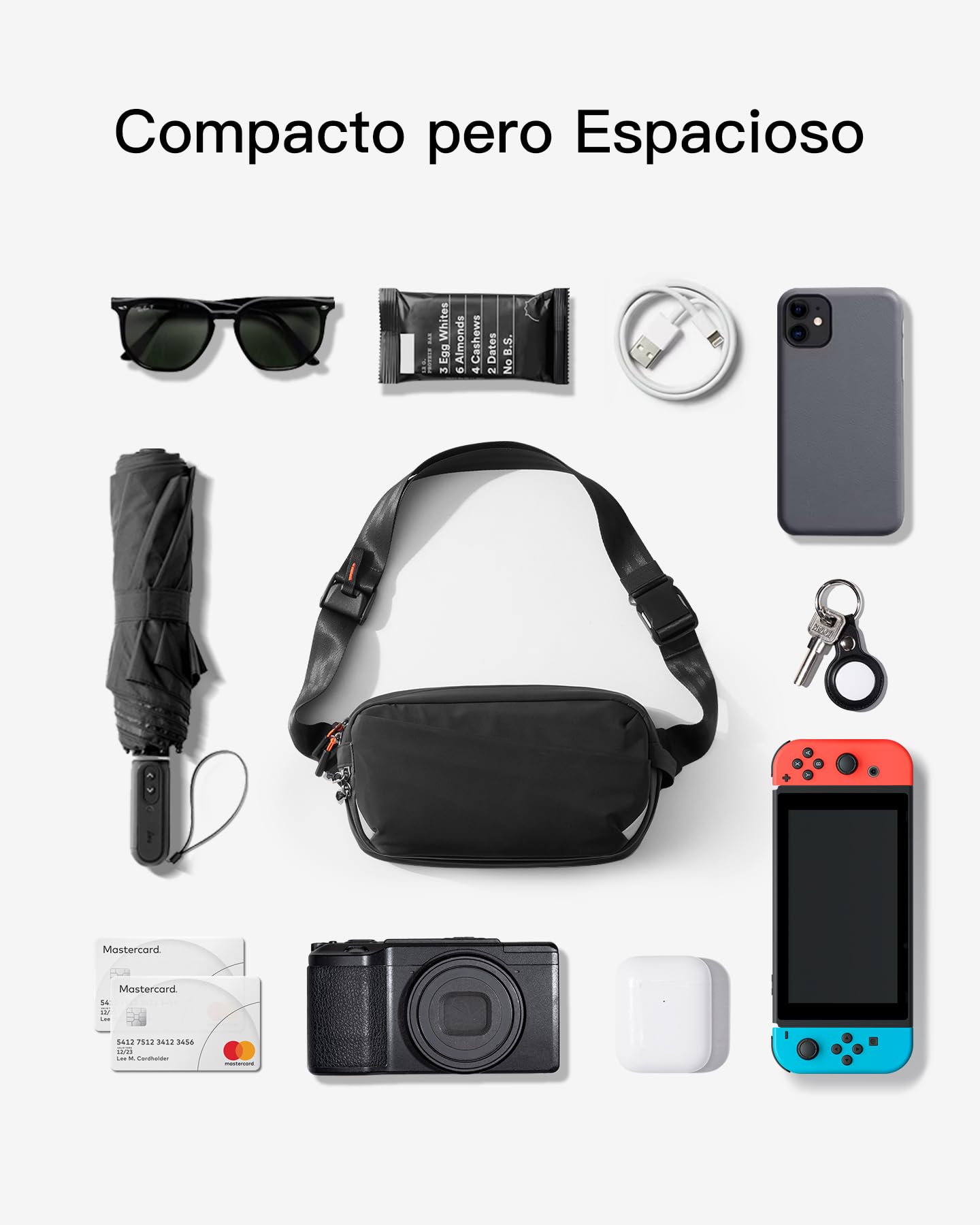 Inateck Sling Bag X-Pro, Bolso de hombro y cruzado expandible y multifuncional para electrónicos con 16 Compartimentos y Bolsillo con Bloqueo RFID, Ideal para Viajes, Desplazamientos, Deporte y Ocio