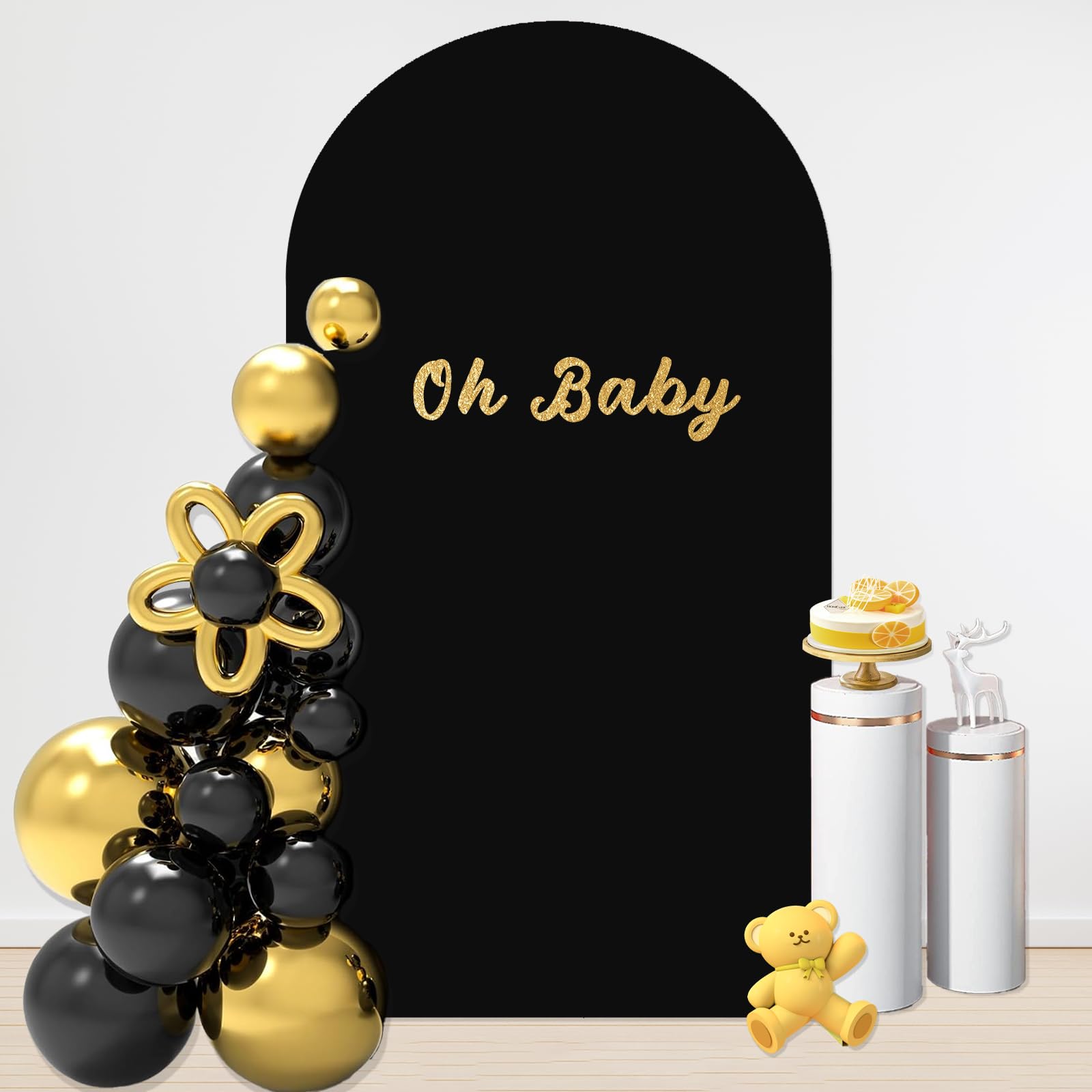 JCJ 6FT Arch Backdrop Cover, Black Wedding Round Top Chiara Arch Stand Cover Stretchy Backdrop with Zipper Spandex Fitted Arch Cover for Birthday