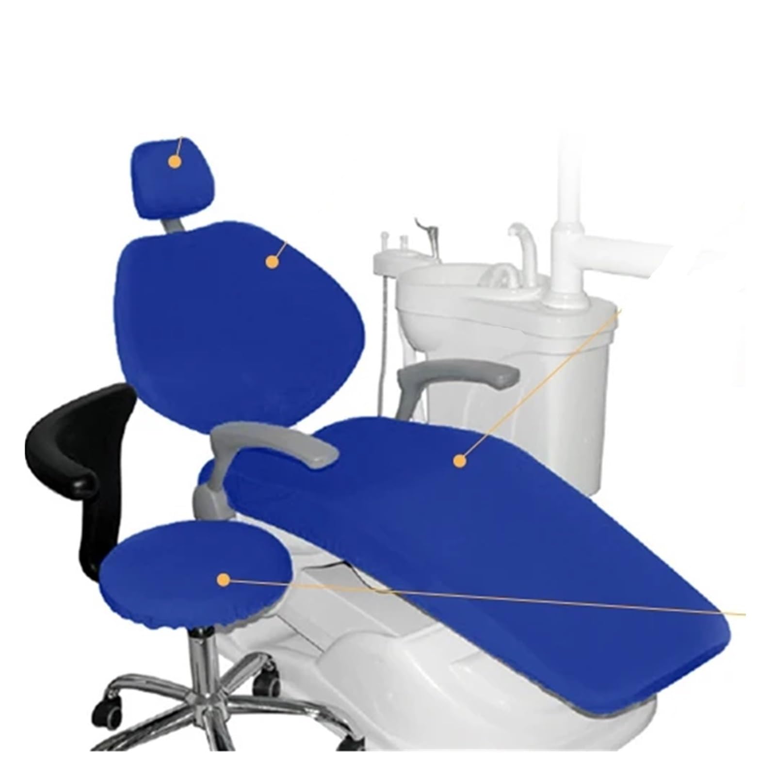 KHASCBNF Full Coverage Chair Cover 1set Dental Chair Seat Cover Unit Elastic Washable Thicken Protective Dentist Stool Backrest Pillow Case Set(Blue)