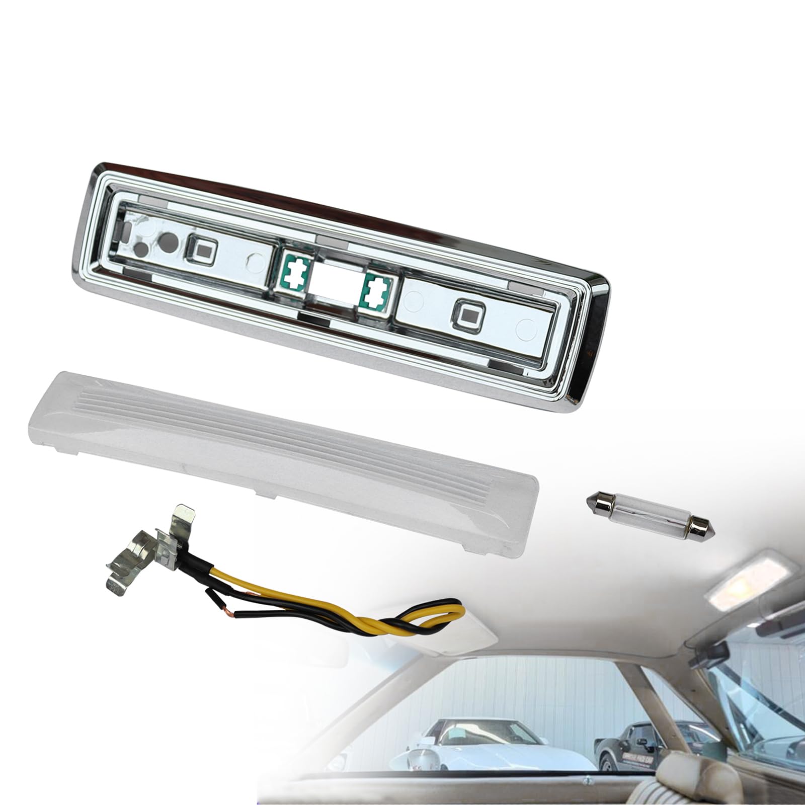 YDDCHF El Camino Dome Light Lens - Dome Light Lens and Base with Wiring and Bulb Compatible with 1978-1987 C-h-evy El Camino 879878