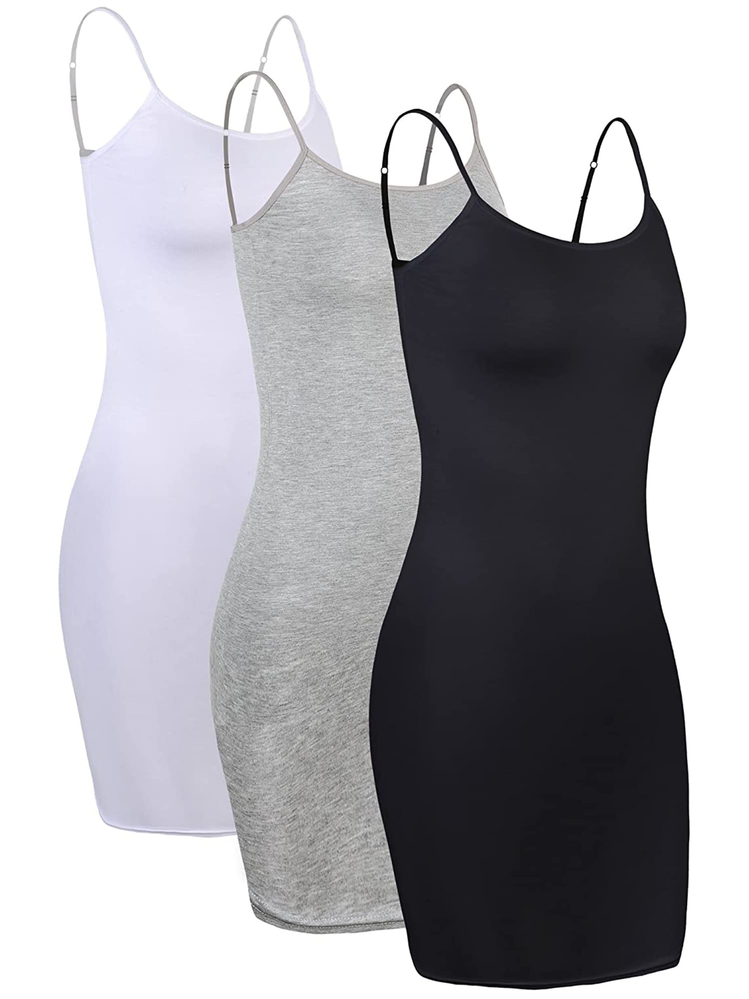 Geyoga 3 Vestidos de Tirantes Espagueti Ajustables Combinación sin Mangas Larga Mujer