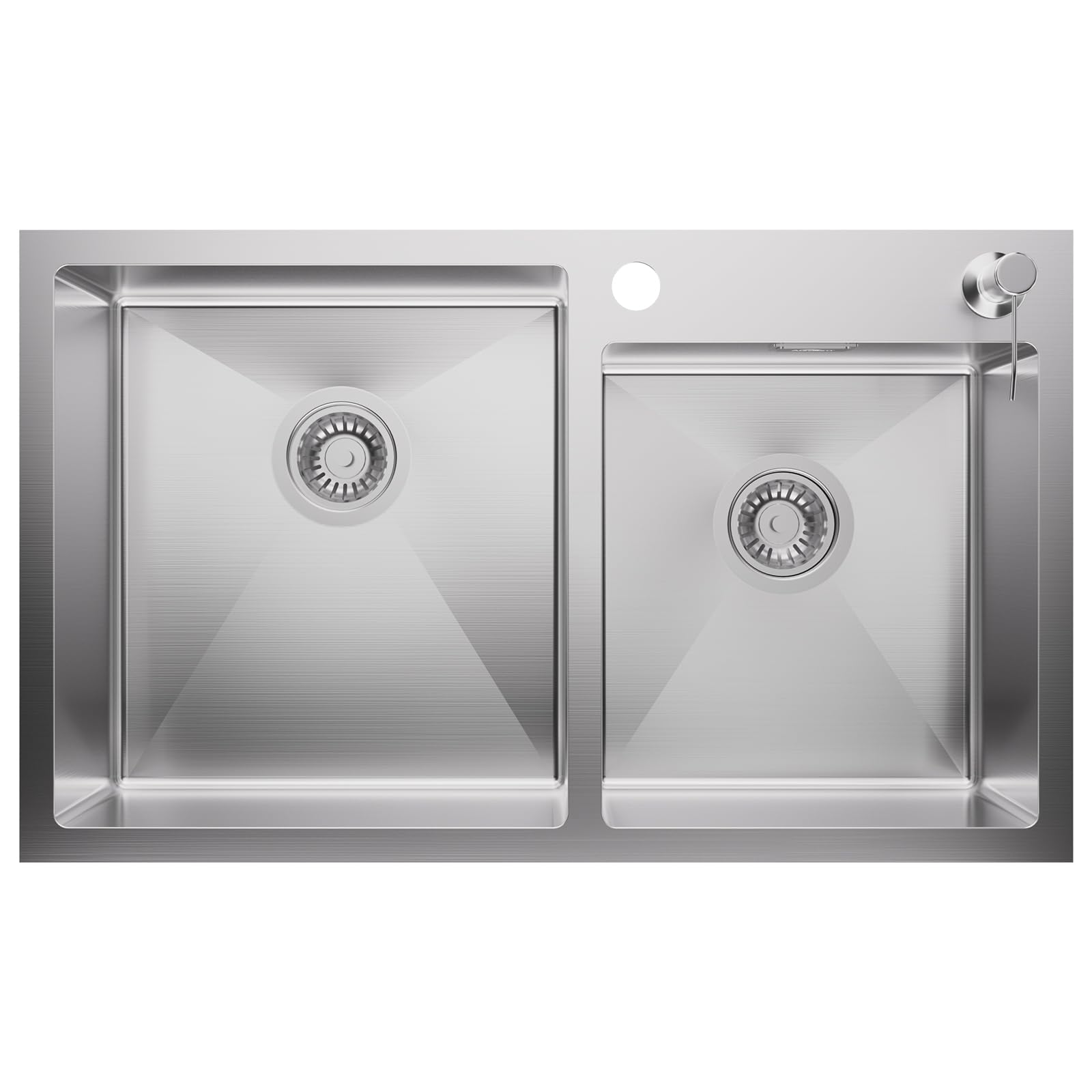 CECIPA Lavello Cucina 2 Vasche in Acciaio Inox - 75x45 cm, Lavabo Cucina Include Dispenser Sapone, Sifone e Gruppo di Scarico