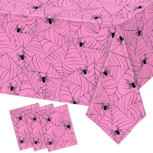 Image of TREWAVE 3 Pack Halloween Spiderweb Tablecloth Rectangular Plastic Spider Web Table Cloth Large Size Table Covers for Home Decor Halloween Party Decorations 54 inch x 108 inch (Pink)