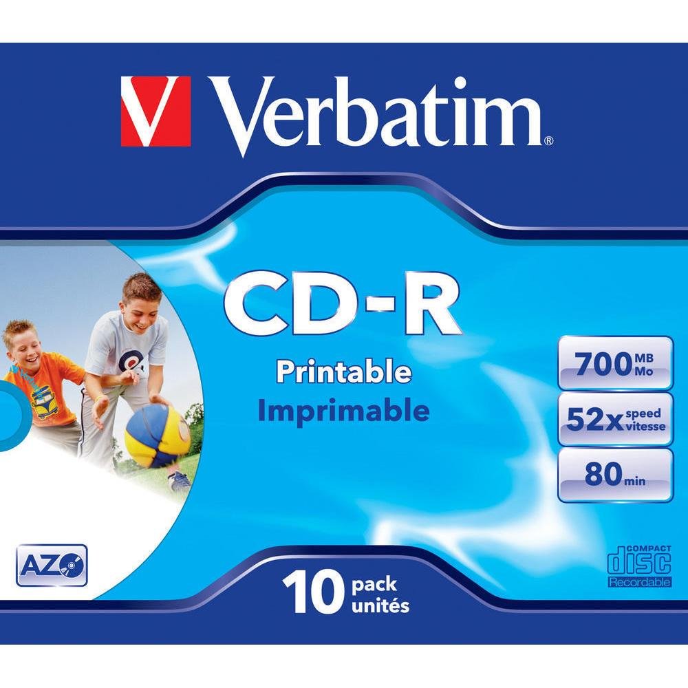 Verbatim43325 AZO 52x Printable CD-R - Jewel Cased 10 Pack