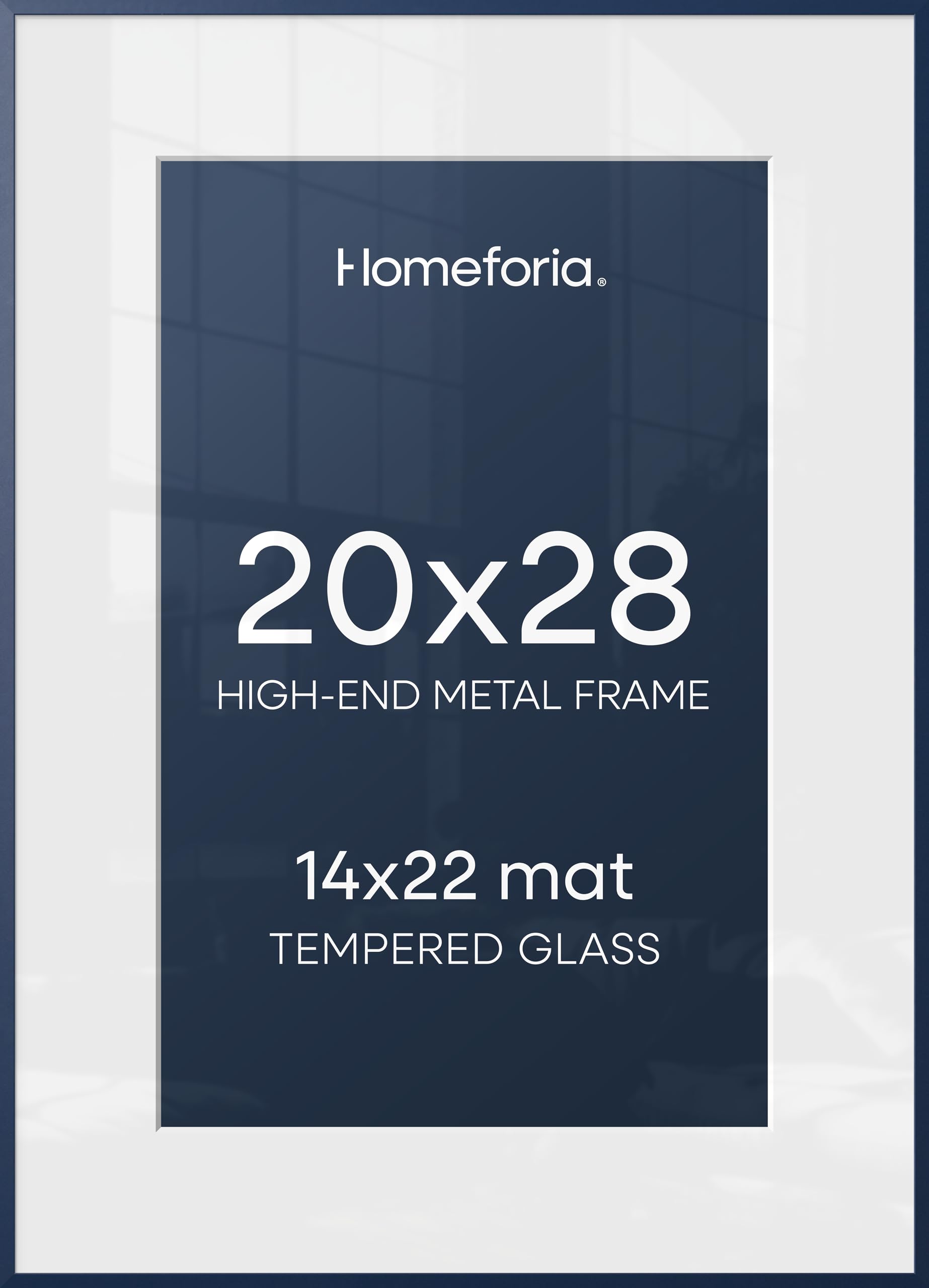 Homeforia 20x28 Frame Navy Blue, High End Metal 20x28 Poster Frames with Mat 14x22 inch Photo, 20 x 28 Navy Blue Picture Frame Matted to 14 by 22 Print, 28x20 Frame, Tempered Glass, Wall Kit, Set of 1