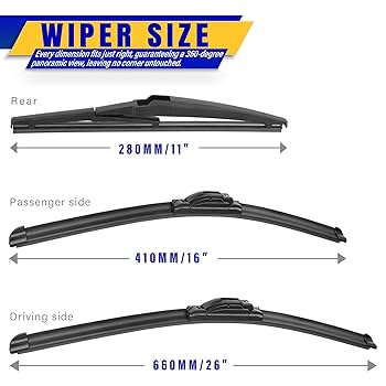 3 Wipers Replacement For For Hyundai Kona 2018 2019 2020 2021 2022 2023 Kona Electric Premium All Weather Front Rear Wipers Set - OEM Quality - 26"/16"/11" (Set Of 3) U/J HOOK