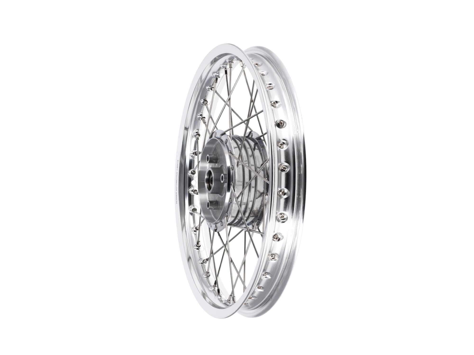 Speichenrad 1,6 x 16" Alufelge poliert + Edelstahlspeichen, mit verstärkte