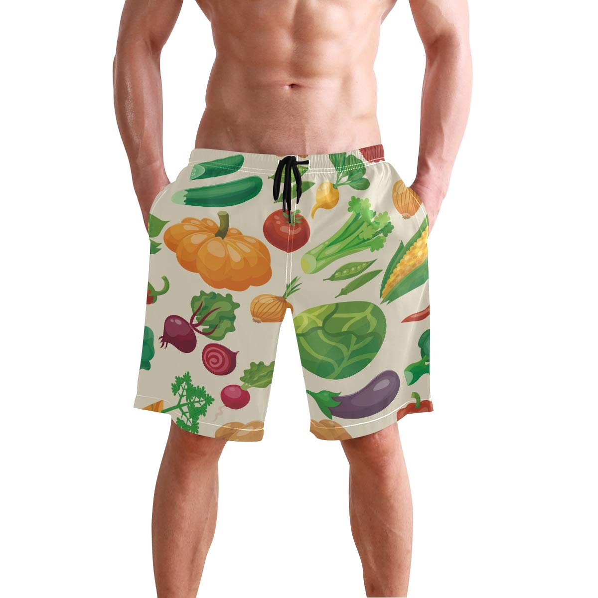 Mens Swim Trunks Vegetables Pumpkin 