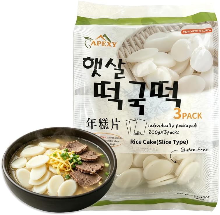 APEXY Sliced Korean Rice Cakes for Tteokguk Soup, Authentic Chewy Oval Rice Cake Slices, Gluten Free Korean Rice Cakes for Hot Pot, Stir Fry & Asian Cooking, 21 oz Pack of 1