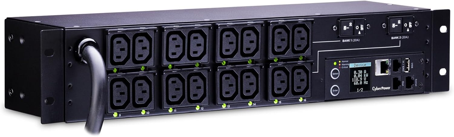 CyberPower PDU81007 Switched Metered-By-Outlet PDU, 200-240V/30A, 16 Outlets, 2U Rackmount