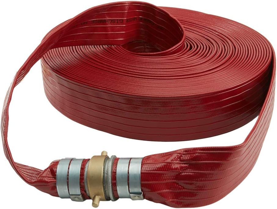 Red 2" x 100' Medium Duty PVC Lay Flat Discharge Hose and Backwash Hose