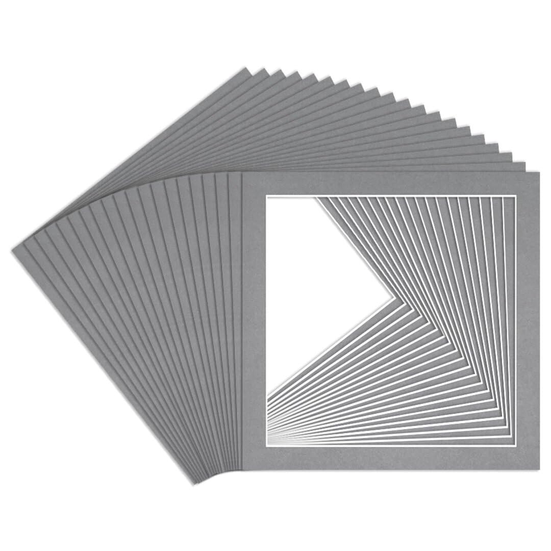 Procut Global 12x12" Mid Grey Picture Mounts to Fit 10x10" Aperture - Precision Cut Cardboard Photo Mount - Ideal for Frames, Prints, Artwork & Certificates - Sizes & Colours Available - 20 Pack — image 1