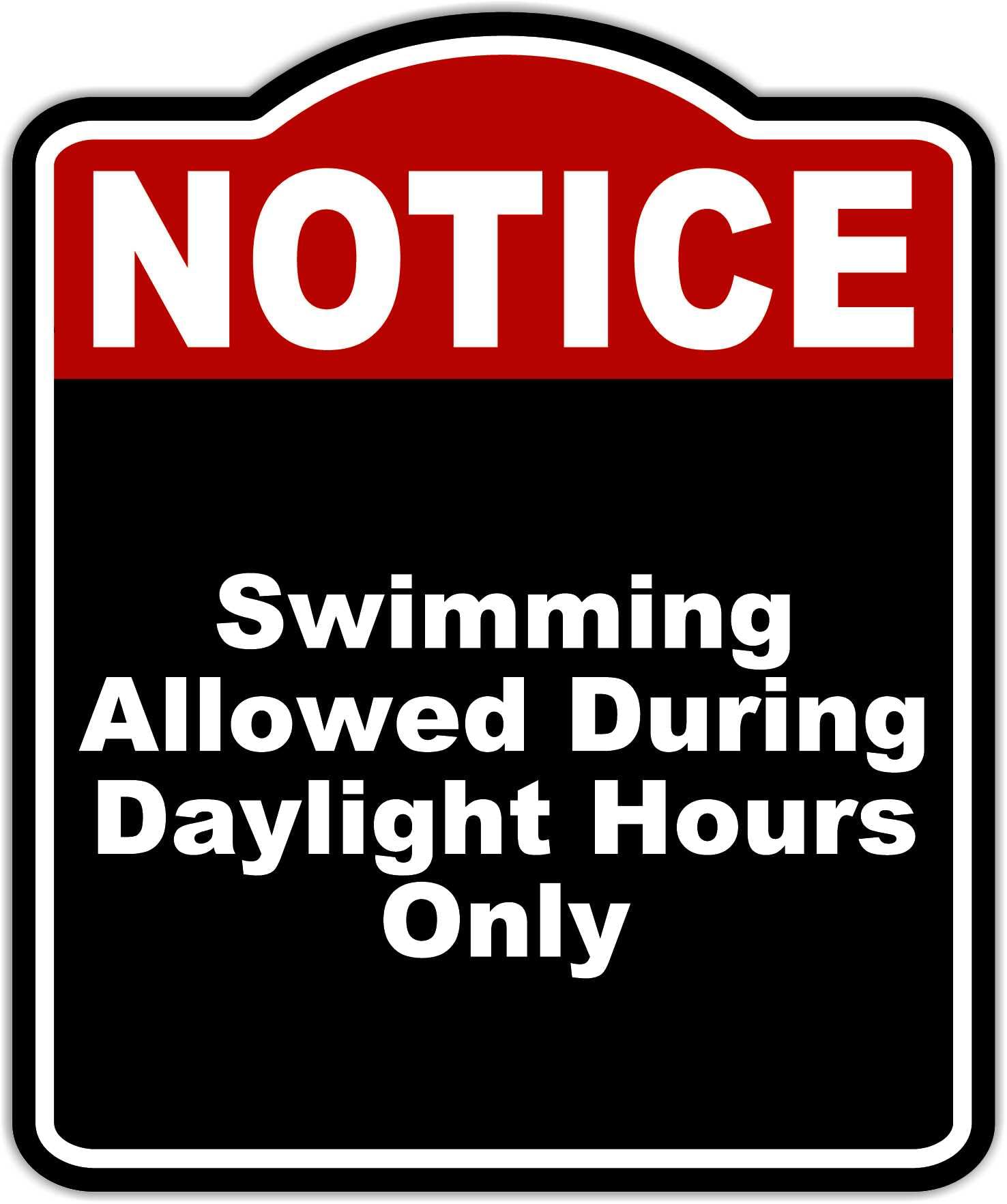 Swimming Allowed During Daylight Hours Only Notice Red Black Aluminum Composite Sign 8.5 x 10 inches