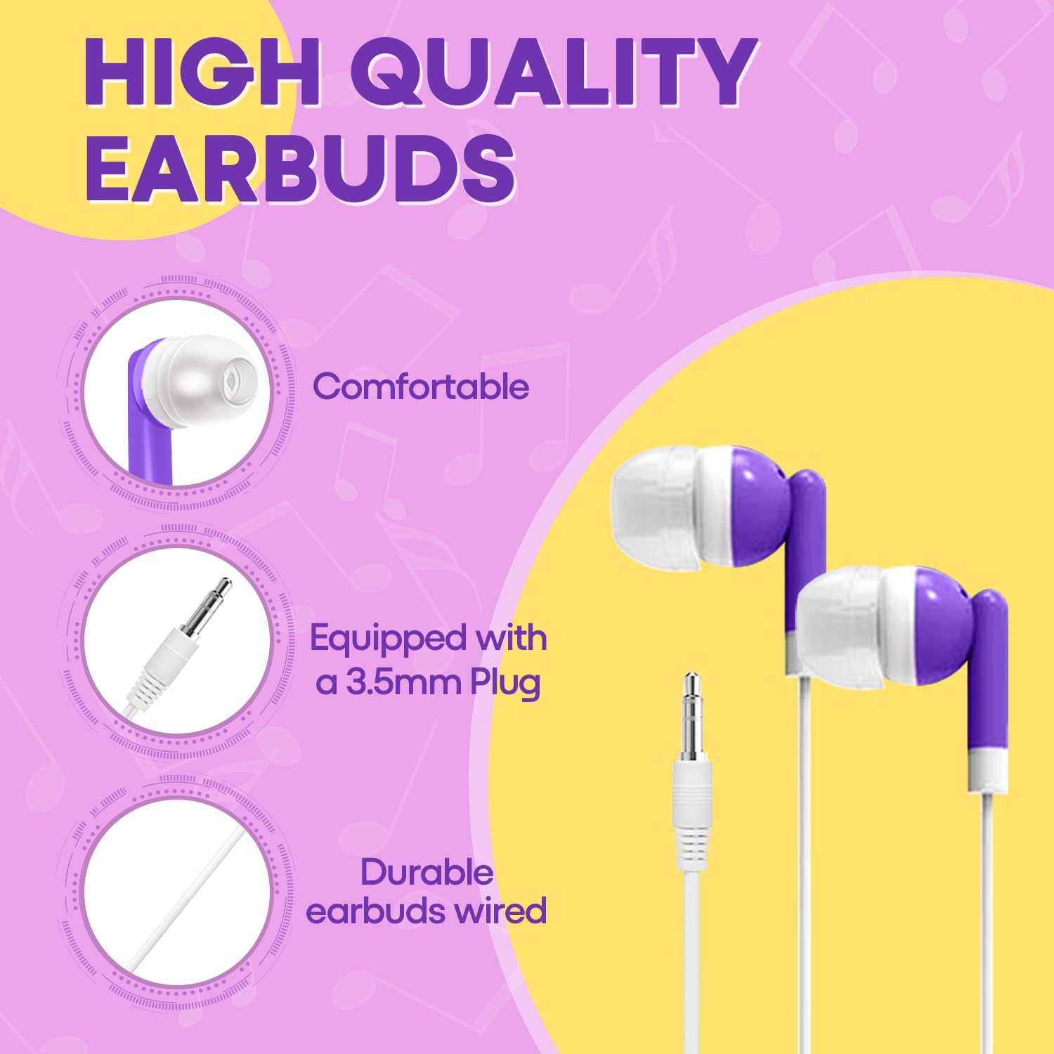 Bulk Classroom - Confezione da 50 auricolari per bambini e studenti, cuffie in-ear cablate con jack da 3,5 mm, per scuola, compatibili con Chromebook, set multipack
