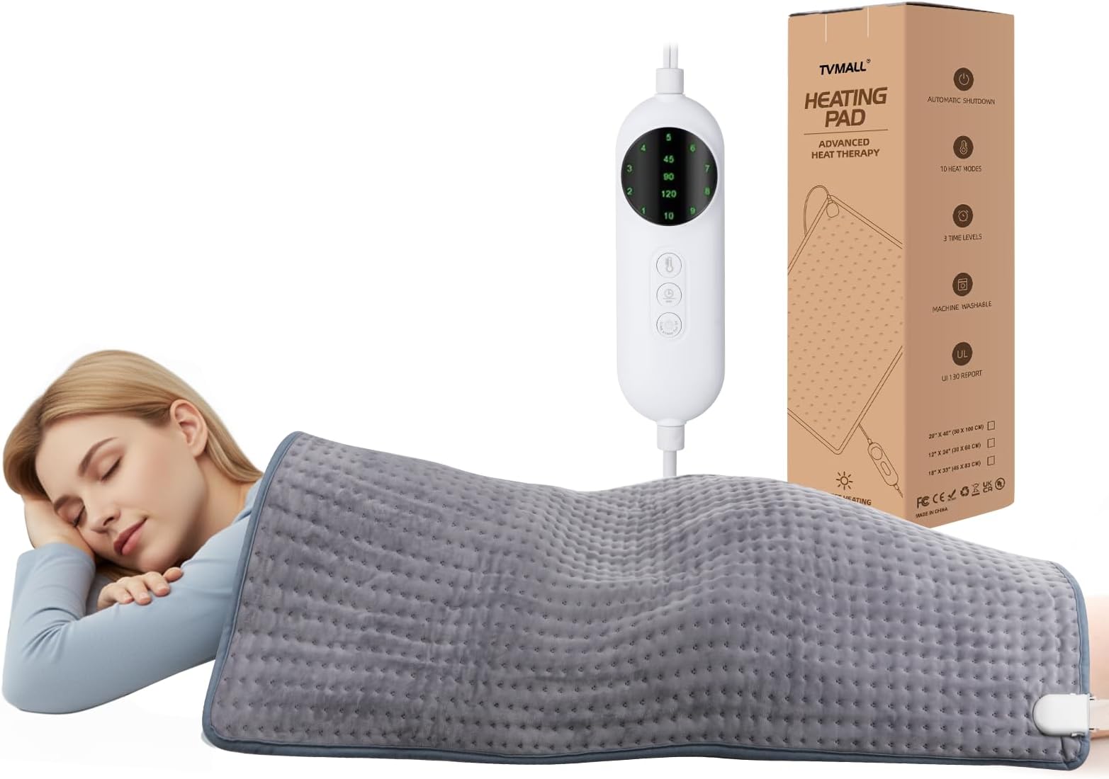 – Heating Pad Electric, 50×100cm Electric Heat Pad for Back Pain Relief, Moist/Dry Heat, 10 Heat Settings, Auto Shut‑Off,Heating Pad for Back, Neck, Shoulder, Belly – Machine Washable (40"x20"Grey)