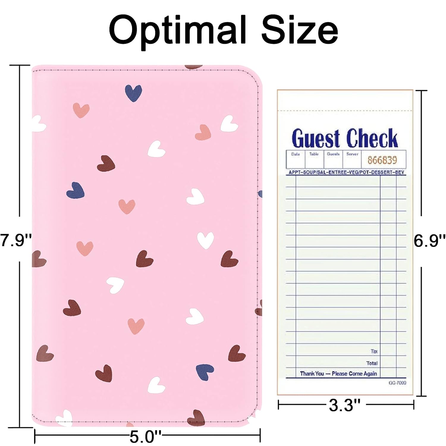Server Book for Waitress Book Organizer,Upgraded 9 Pockets PU Leather Waiter Wallet,Server Books with Zipper Pocket, Guest Check Holder Serving Book Fit Server Waitress Apron-Hearts