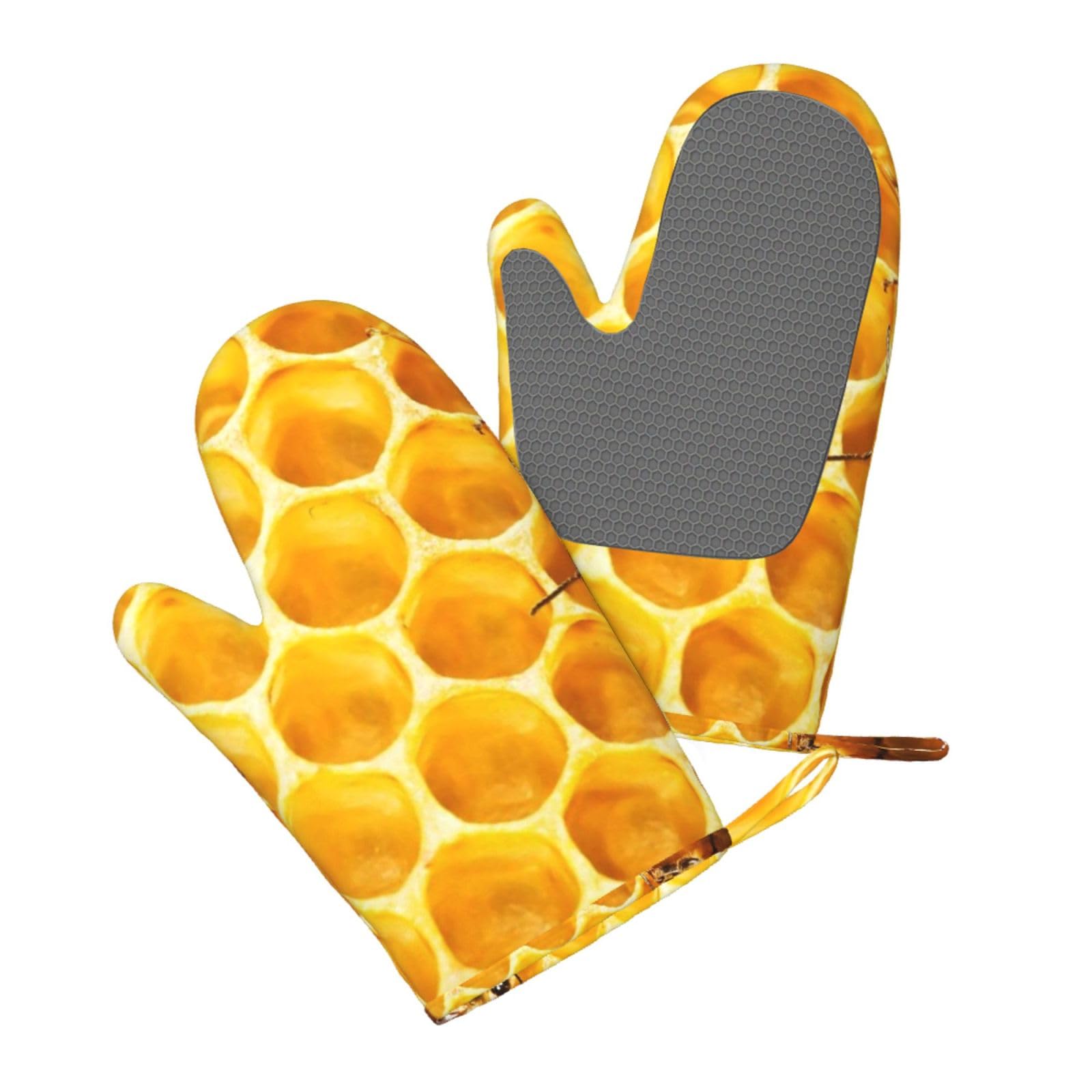 Silicone Oven Mitts Set 2PCS, Wildlife Bees Printed Heat Resistant Non-Slip Silicone Oven Gloves for Kitchen Cooking Baking Microwave