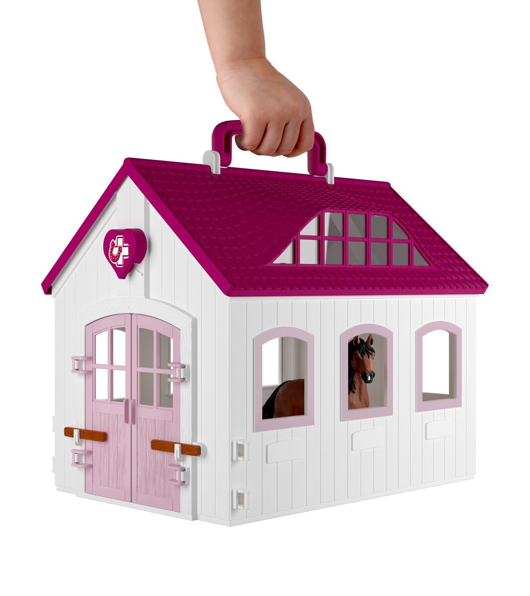schleich HORSE CLUB | Klinika dla koni „Zdrowe kopyta” 42787 | Zestaw z boksem, rentgenem, ruchomą weterynarką i akcesoriami | Zabawka i prezent dla dzieci od 4 lat | 64 elementy