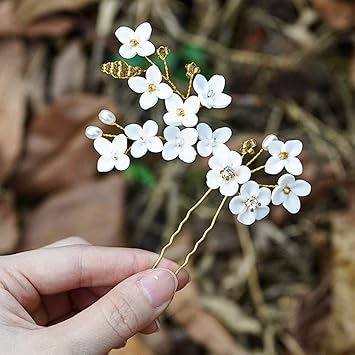 Aukmla Bride Flower Wedding Hair Pin Pearl Bridal Hair Piece Crystals Hair Accessories for Women and Girls HP-33 (Gold)