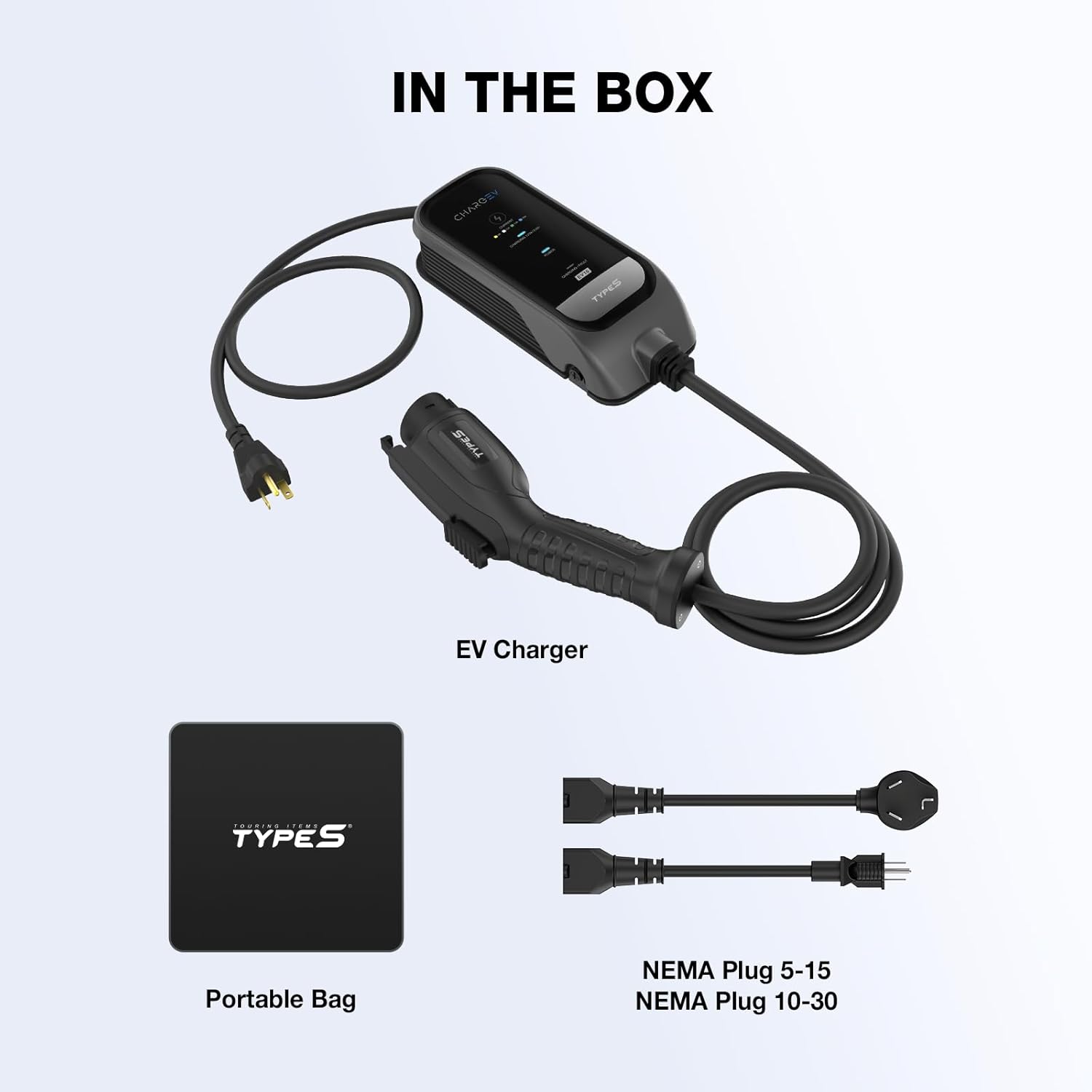 Type S 16A Level 1 EV Charger – 120V Portable Home EV Station, Adjustable Amps (6A-16A), J1772 Connector, 24.6ft Cable, Plug & Charge, Weatherproof – Reliable Overnight Charging for All EVs & PHEVs