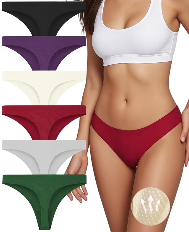 Vevmon Thongs for Women Seamless Breathable Soft Underwear No Show Ladies Panties 6 Pack