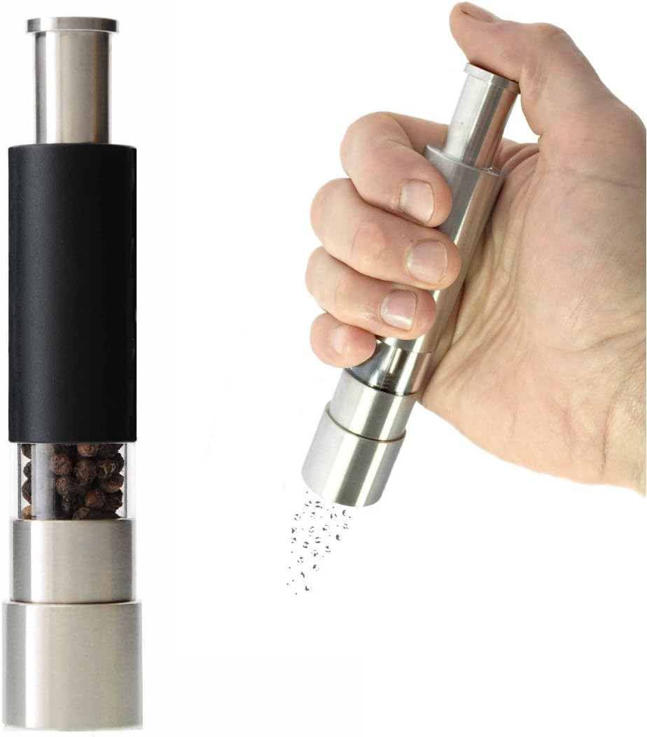 Black Pepper Grinder or Himalayan Salt Grinder, buy Set or Singles, Grind Gourmet Original Pump & Grind Pepper Grinder, Spice Grinder, Pepper Mill, Modern Push Button Salt And Pepper Grinders