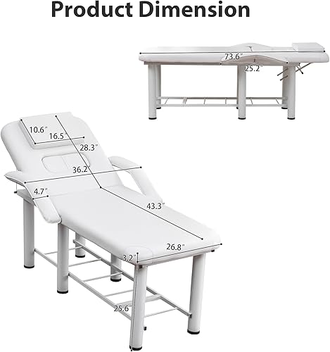 Miniatura 7 de Cama de masaje profesional con respaldo ajustable, reposacabezas extraíbles y cojines de pecho, reposabrazos y estante de almacenamiento, mesa de