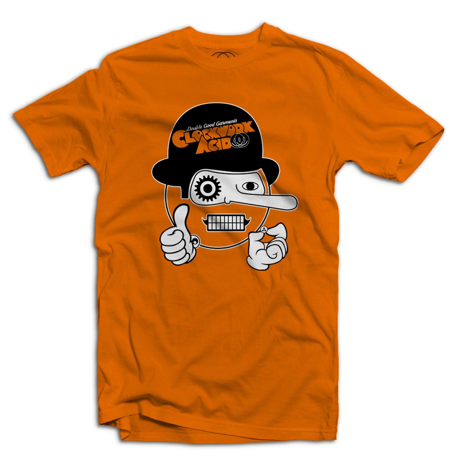 Double Good Garments Men's Orange Clockwork Acid Edm Acid House Music Techno Rave T-Shirt (Large, )
